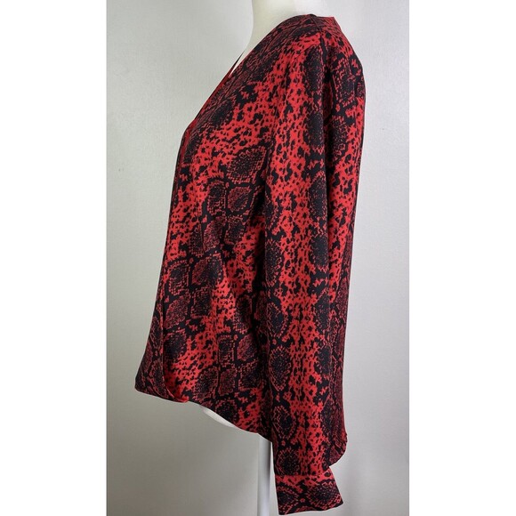 VINCE CAMUTO Womens Snake Print Balloon Sleeve Top XS Red Dark Romantic Vixen - Picture 4 of 11